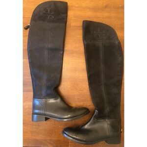 Tory Burch Simone Over the Knee Black Leather Boots Size 8.5